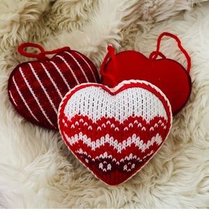 Christmas knit ugly sweater heart ornaments NWT